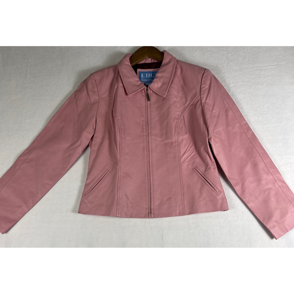 Edge Leather Jacket‎ Wm LG Pink Full Zip Italian Chic Y2K Retro Pop Indie Sleaze